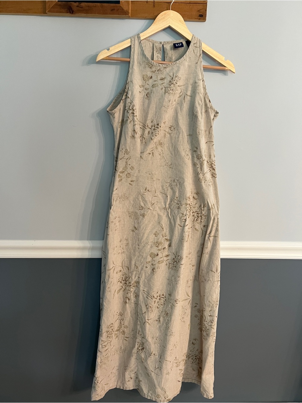 Y2K Gap 100% Linen Floral Maxi Dress 2002 Cottagecore Sleeveless Size 4